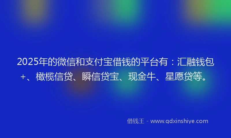 2025年的微信和支付宝借钱的平台有：汇融钱包+、橄榄信贷、瞬信贷宝、现金牛、星愿贷等。