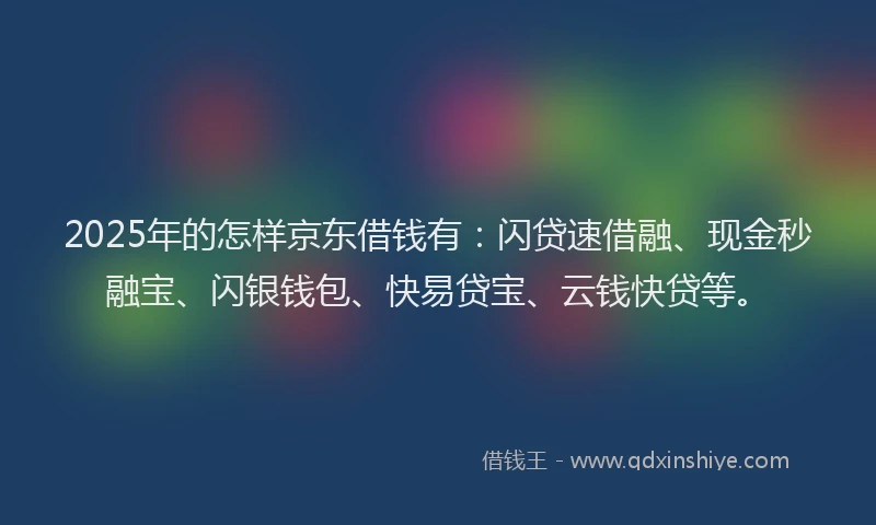 2025年的怎样京东借钱有：闪贷速借融、现金秒融宝、闪银钱包、快易贷宝、云钱快贷等。