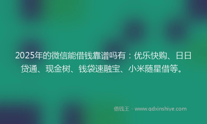 2025年的微信能借钱靠谱吗有：优乐快购、日日贷通、现金树、钱袋速融宝、小米随星借等。