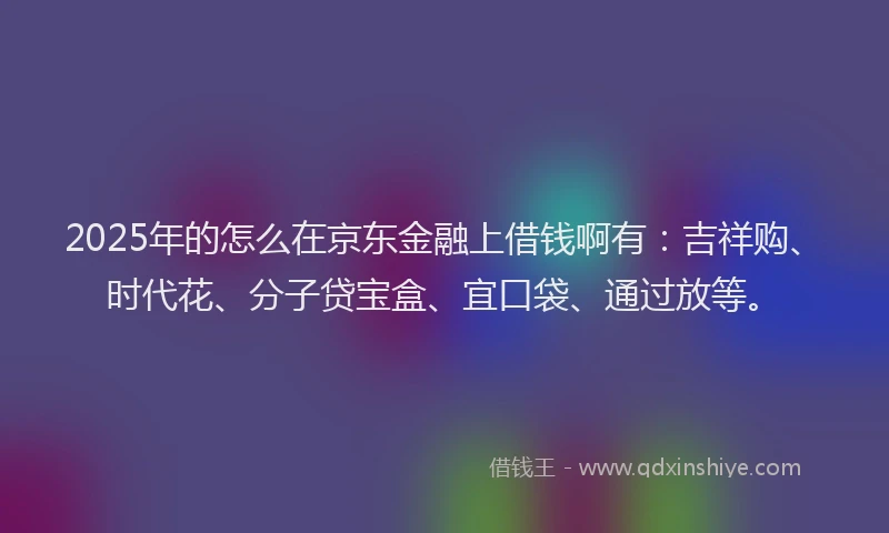 2025年的怎么在京东金融上借钱啊有：吉祥购、时代花、分子贷宝盒、宜口袋、通过放等。