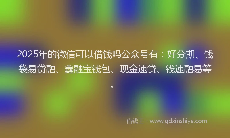 2025年的微信可以借钱吗公众号有：好分期、钱袋易贷融、鑫融宝钱包、现金速贷、钱速融易等。