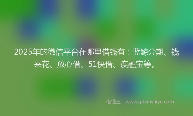 2025年的微信平台在哪里借钱有：蓝鲸分期、钱来花、放心借、51快借、疾融宝等。