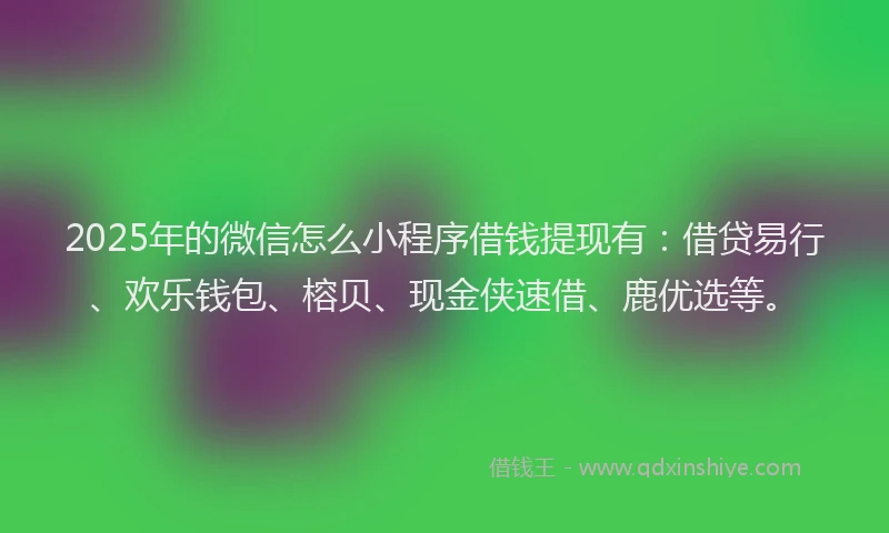2025年的微信怎么小程序借钱提现有：借贷易行、欢乐钱包、榕贝、现金侠速借、鹿优选等。