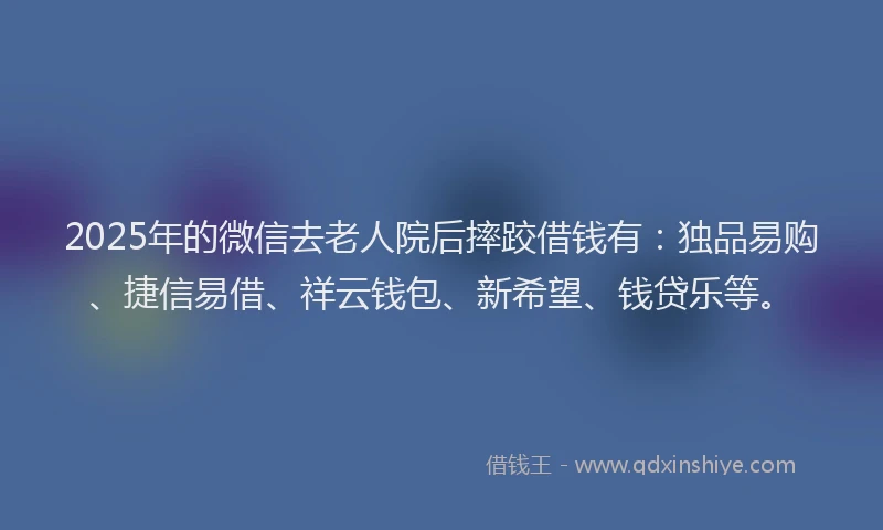 2025年的微信去老人院后摔跤借钱有：独品易购、捷信易借、祥云钱包、新希望、钱贷乐等。