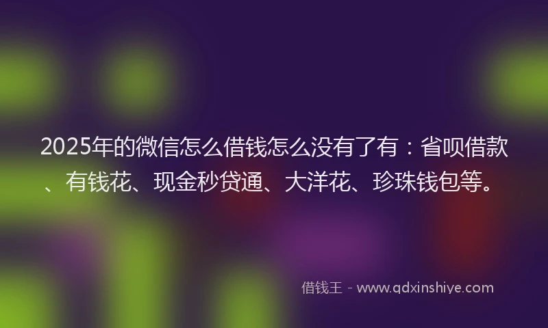 2025年的微信怎么借钱怎么没有了有：省呗借款、有钱花、现金秒贷通、大洋花、珍珠钱包等。