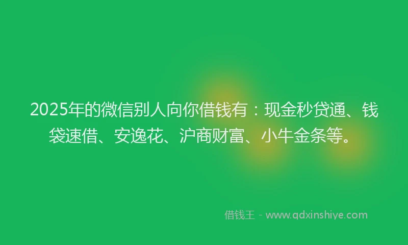 2025年的微信别人向你借钱有：现金秒贷通、钱袋速借、安逸花、沪商财富、小牛金条等。
