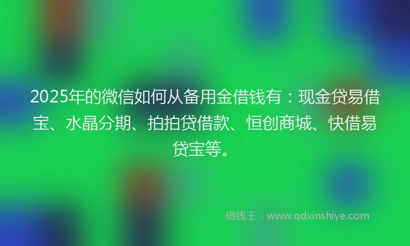 2025年的微信如何从备用金借钱有：现金贷易借宝、水晶分期、拍拍贷借款、恒创商城、快借易贷宝等。