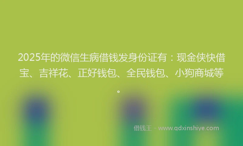 2025年的微信生病借钱发身份证有：现金侠快借宝、吉祥花、正好钱包、全民钱包、小狗商城等。