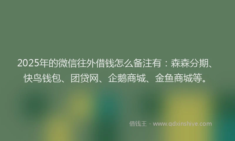 2025年的微信往外借钱怎么备注有：森森分期、快鸟钱包、团贷网、企鹅商城、金鱼商城等。