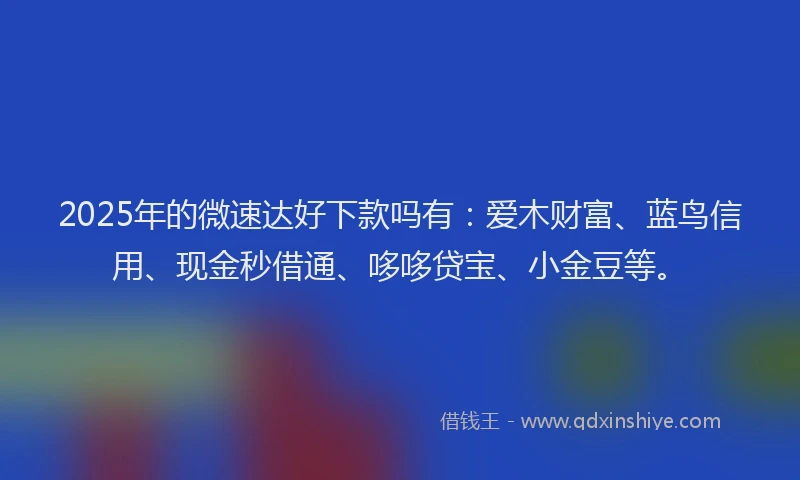 2025年的微速达好下款吗有：爱木财富、蓝鸟信用、现金秒借通、哆哆贷宝、小金豆等。