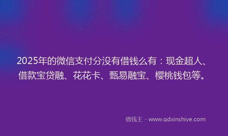 2025年的微信支付分没有借钱么有：现金超人、借款宝贷融、花花卡、甄易融宝、樱桃钱包等。