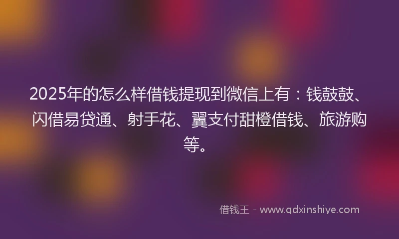 2025年的怎么样借钱提现到微信上有：钱鼓鼓、闪借易贷通、射手花、翼支付甜橙借钱、旅游购等。