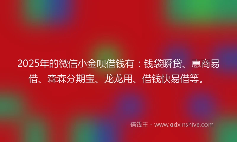 2025年的微信小金呗借钱有：钱袋瞬贷、惠商易借、森森分期宝、龙龙用、借钱快易借等。