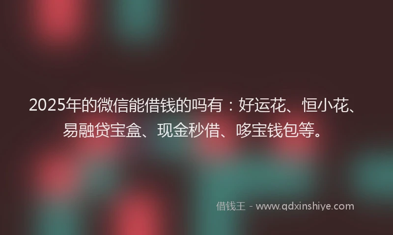 2025年的微信能借钱的吗有：好运花、恒小花、易融贷宝盒、现金秒借、哆宝钱包等。