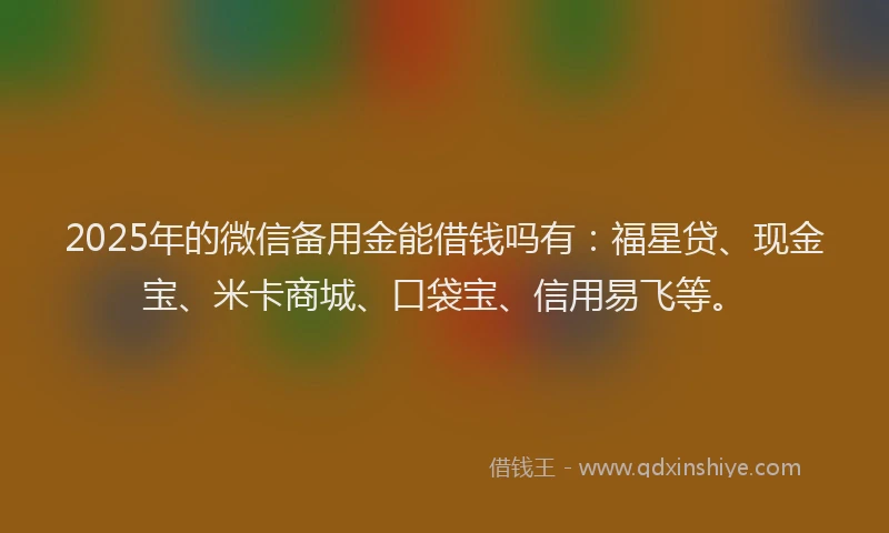 2025年的微信备用金能借钱吗有：福星贷、现金宝、米卡商城、口袋宝、信用易飞等。