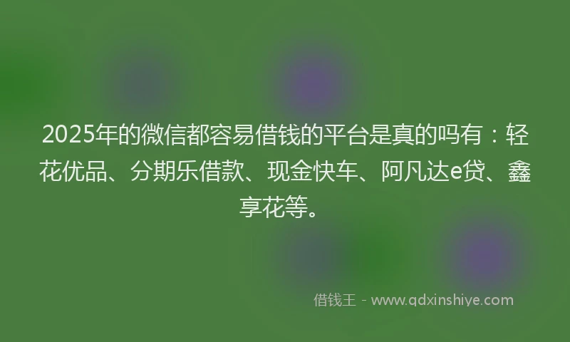 2025年的微信都容易借钱的平台是真的吗有：轻花优品、分期乐借款、现金快车、阿凡达e贷、鑫享花等。