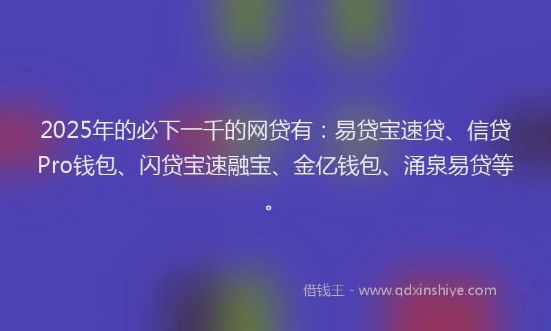 2025年的必下一千的网贷有：易贷宝速贷、信贷Pro钱包、闪贷宝速融宝、金亿钱包、涌泉易贷等。