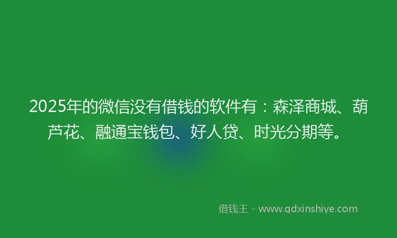 2025年的微信没有借钱的软件有：森泽商城、葫芦花、融通宝钱包、好人贷、时光分期等。