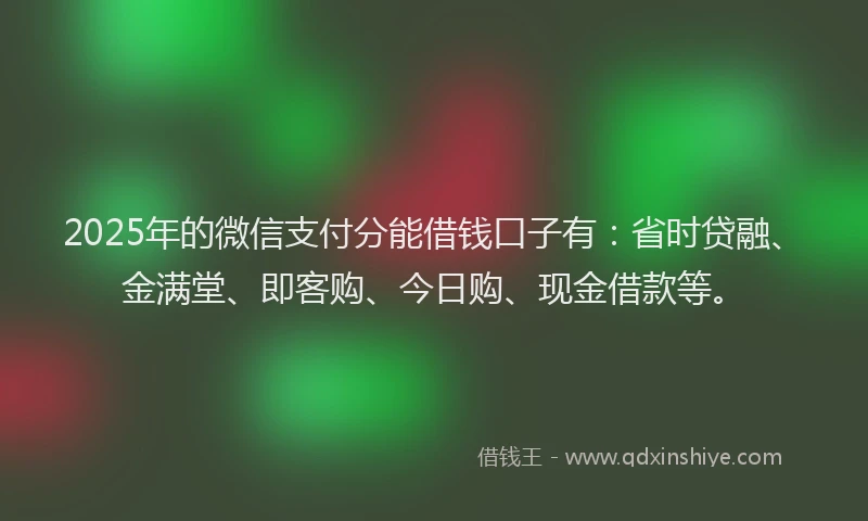 2025年的微信支付分能借钱口子有：省时贷融、金满堂、即客购、今日购、现金借款等。