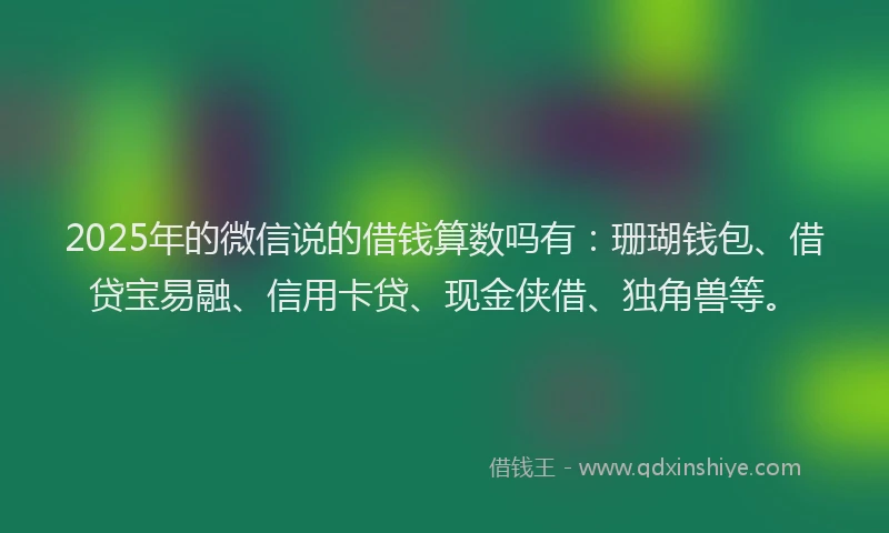 2025年的微信说的借钱算数吗有：珊瑚钱包、借贷宝易融、信用卡贷、现金侠借、独角兽等。