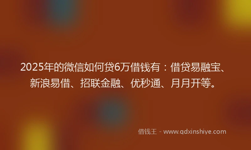 2025年的微信如何贷6万借钱有：借贷易融宝、新浪易借、招联金融、优秒通、月月开等。