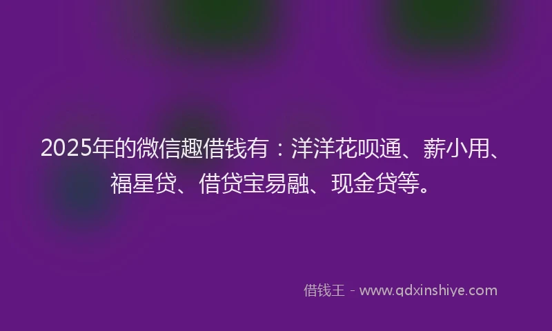 2025年的微信趣借钱有:洋洋花呗通、薪小用、福星贷、借贷宝易融、现金贷等。