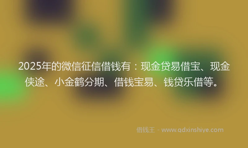 2025年的微信征信借钱有：现金贷易借宝、现金侠途、小金鹤分期、借钱宝易、钱贷乐借等。
