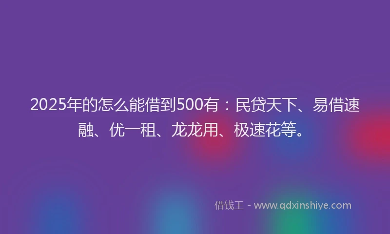 2025年的怎么能借到500有：民贷天下、易借速融、优一租、龙龙用、极速花等。