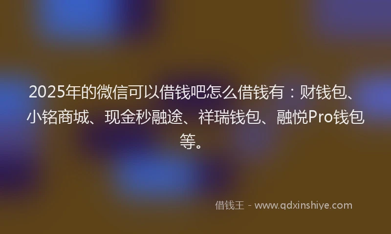 2025年的微信可以借钱吧怎么借钱有：财钱包、小铭商城、现金秒融途、祥瑞钱包、融悦Pro钱包等。
