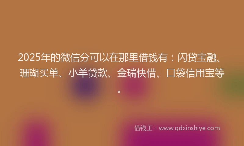 2025年的微信分可以在那里借钱有：闪贷宝融、珊瑚买单、小羊贷款、金瑞快借、口袋信用宝等。