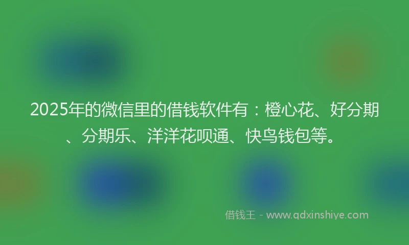 2025年的微信里的借钱软件有：橙心花、好分期、分期乐、洋洋花呗通、快鸟钱包等。