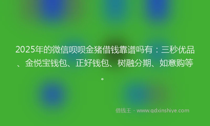 2025年的微信呗呗金猪借钱靠谱吗有：三秒优品、金悦宝钱包、正好钱包、树融分期、如意购等。