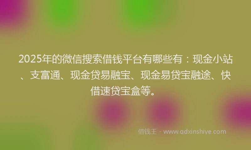 2025年的微信搜索借钱平台有哪些有：现金小站、支富通、现金贷易融宝、现金易贷宝融途、快借速贷宝盒等。