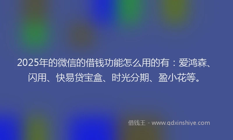2025年的微信的借钱功能怎么用的有：爱鸿森、闪用、快易贷宝盒、时光分期、盈小花等。