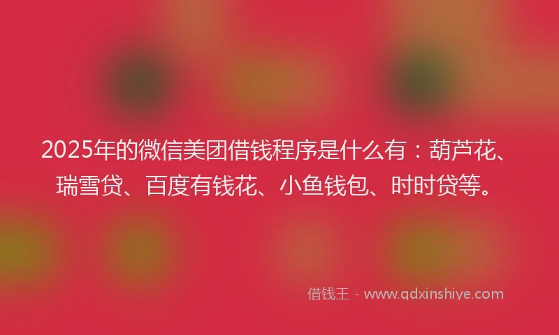2025年的微信美团借钱程序是什么有：葫芦花、瑞雪贷、百度有钱花、小鱼钱包、时时贷等。