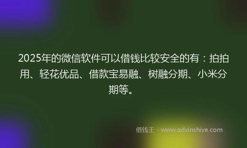 2025年的微信软件可以借钱比较安全的有：拍拍用、轻花优品、借款宝易融、树融分期、小米分期等。