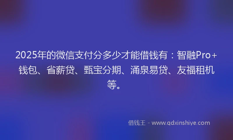 2025年的微信支付分多少才能借钱有：智融Pro+钱包、省薪贷、甄宝分期、涌泉易贷、友福租机等。