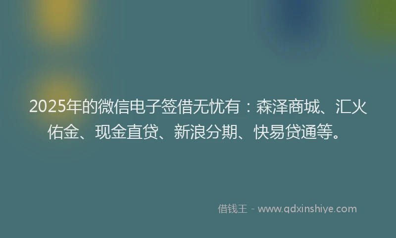 2025年的微信电子签借无忧有：森泽商城、汇火佑金、现金直贷、新浪分期、快易贷通等。