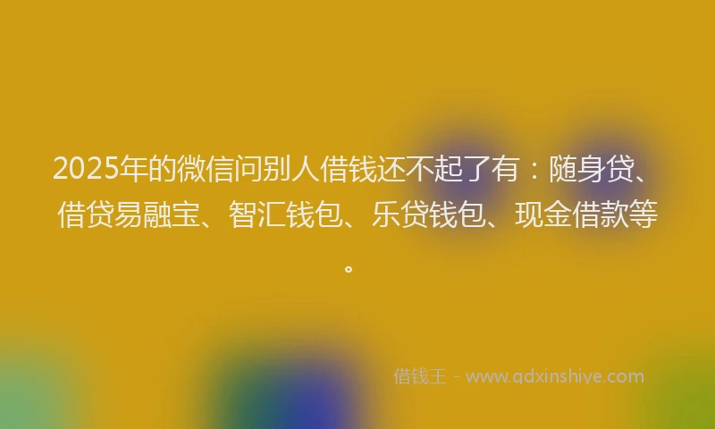 2025年的微信问别人借钱还不起了有：随身贷、借贷易融宝、智汇钱包、乐贷钱包、现金借款等。