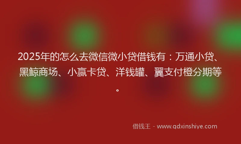 2025年的怎么去微信微小贷借钱有：万通小贷、黑鲸商场、小赢卡贷、洋钱罐、翼支付橙分期等。