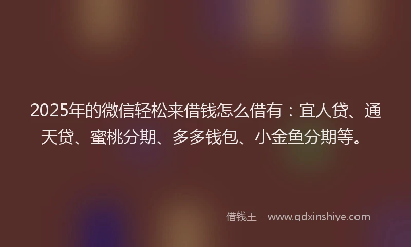 2025年的微信轻松来借钱怎么借有：宜人贷、通天贷、蜜桃分期、多多钱包、小金鱼分期等。