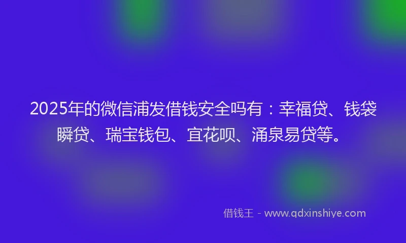 2025年的微信浦发借钱安全吗有：幸福贷、钱袋瞬贷、瑞宝钱包、宜花呗、涌泉易贷等。