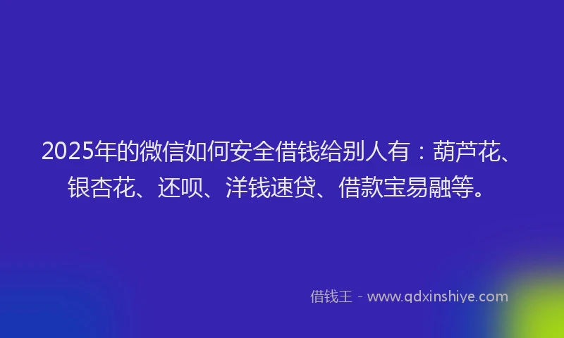 2025年的微信如何安全借钱给别人有：葫芦花、银杏花、还呗、洋钱速贷、借款宝易融等。