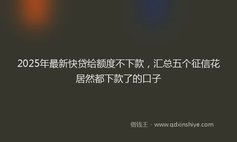 2025年最新快贷给额度不下款，汇总五个征信花居然都下款了的口子