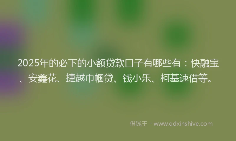 2025年的必下的小额贷款口子有哪些有：快融宝、安鑫花、捷越巾帼贷、钱小乐、柯基速借等。