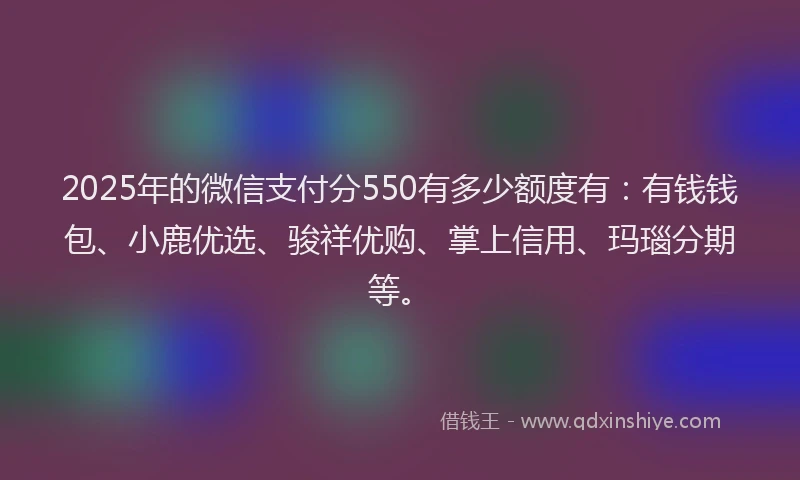 2025年的微信支付分550有多少额度有：有钱钱包、小鹿优选、骏祥优购、掌上信用、玛瑙分期等。
