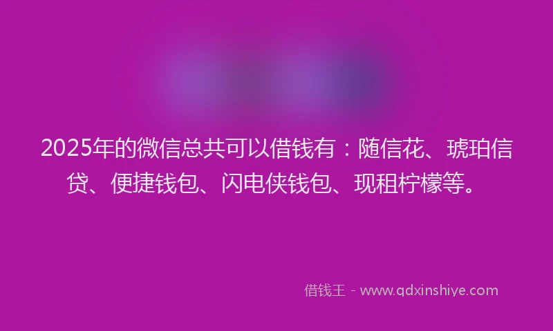 2025年的微信总共可以借钱有：随信花、琥珀信贷、便捷钱包、闪电侠钱包、现租柠檬等。