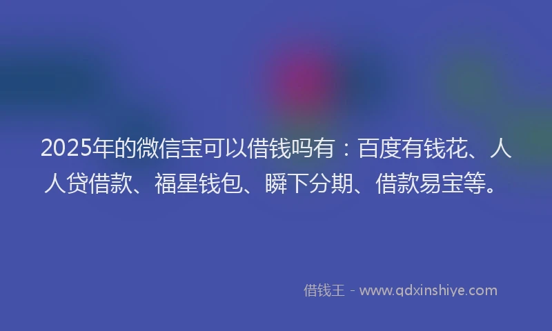 2025年的微信宝可以借钱吗有：百度有钱花、人人贷借款、福星钱包、瞬下分期、借款易宝等。