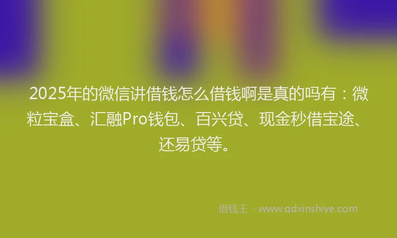 2025年的微信讲借钱怎么借钱啊是真的吗有：微粒宝盒、汇融Pro钱包、百兴贷、现金秒借宝途、还易贷等。