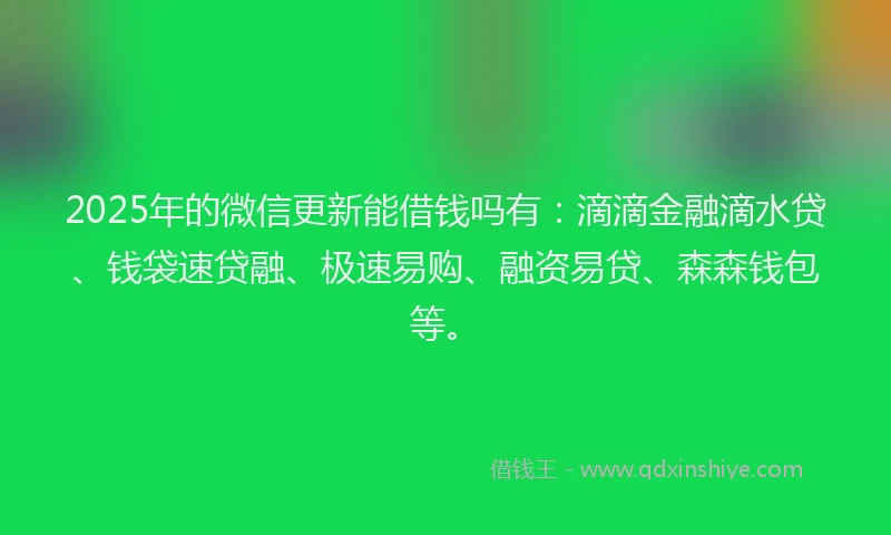 2025年的微信更新能借钱吗有：滴滴金融滴水贷、钱袋速贷融、极速易购、融资易贷、森森钱包等。